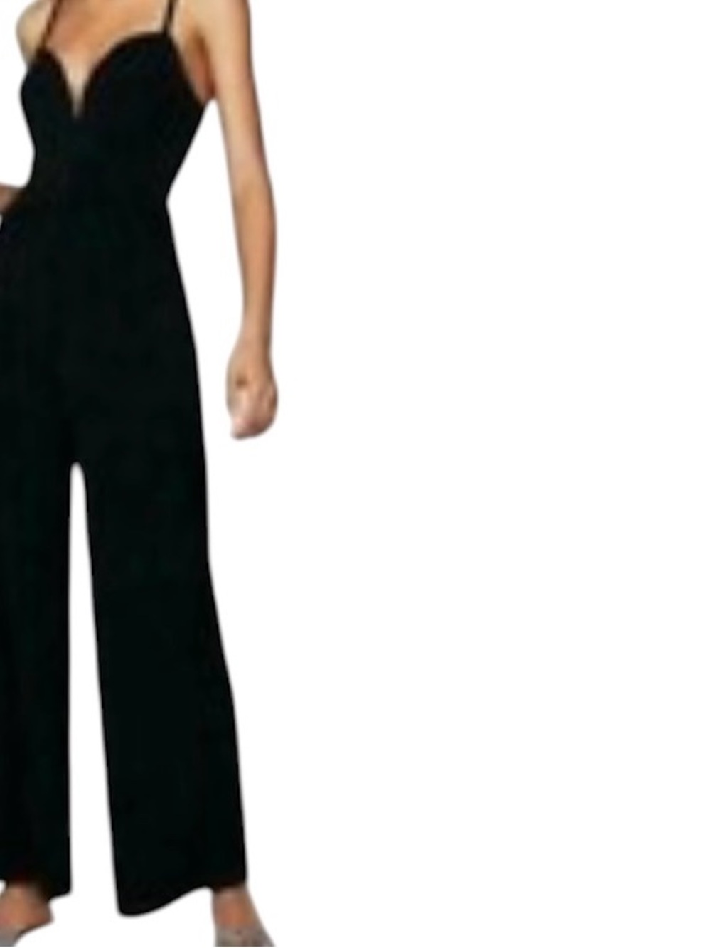 NWT Express Black Spaghetti-Strap Sweetheart Neckline Wide-Leg Knit Jumpsuit XS